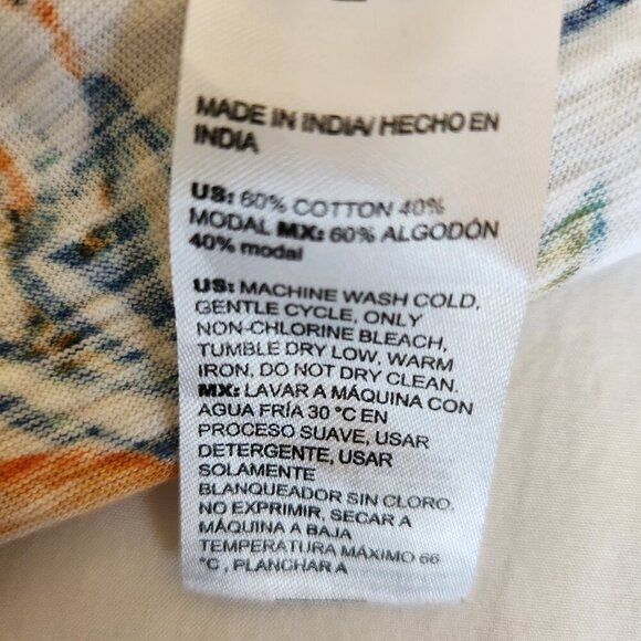 Chico's Women's Size 3/16 Tropical Print Short Sleeve Notched Neck Cotton Tee - Picture 16 of 16